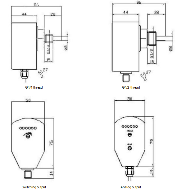 Dimension JC 210 Standard Thermal Flow Switch